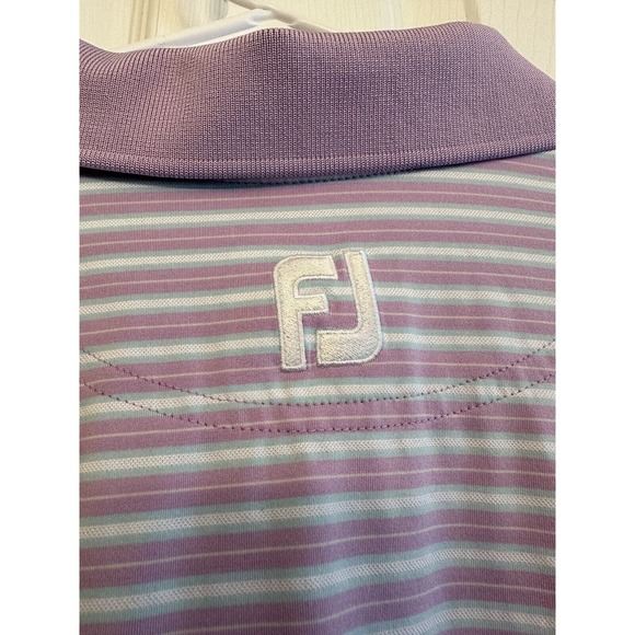 FootJoy Golf Polo Med Purple/White Striped Short Sleeve Embroidered Osprey Cove - Picture 4 of 13
